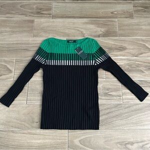 Lauren Ralph Lauren Green and Black Ribbed Sweater